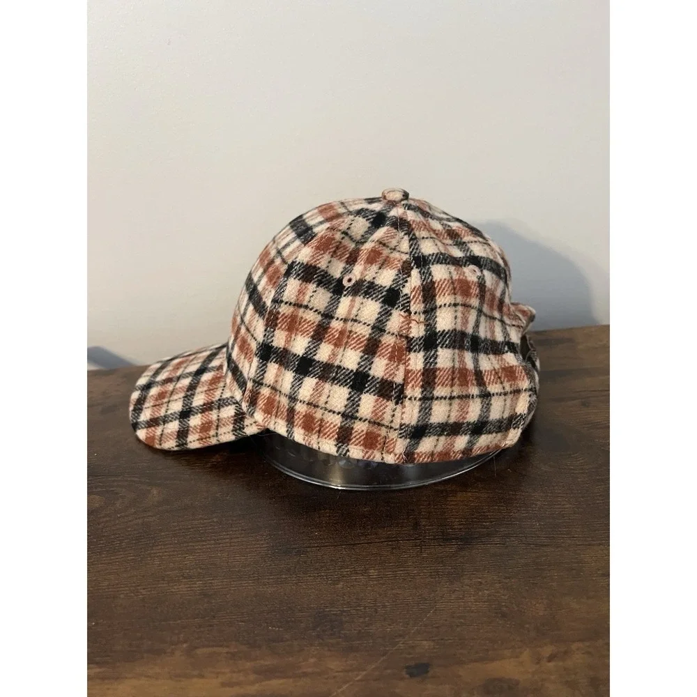 Aerie Plaid Smiley Face Baseball Cap Adjustable Flannel Hat One‎ Size